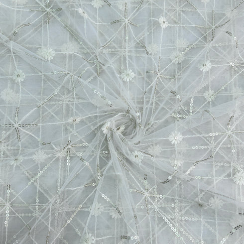 Dyeable Embroidered Sequins Net Fabric-KA416